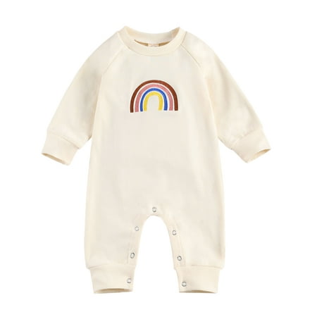 

One opening Children s Romper Kid s Crew Neck Long Sleeve Rainbow Pattern Toddler s One-piece Garment