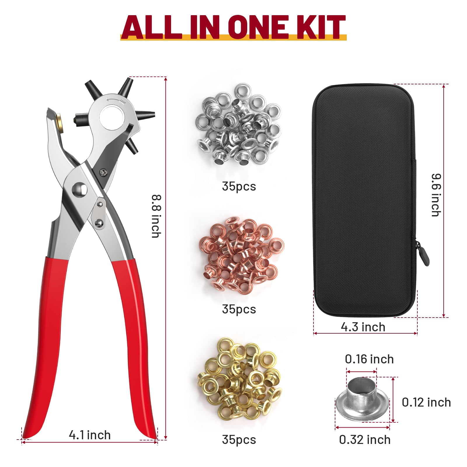 Grommet Kit, Grommet Tool Kit 3/8 Inch Grommets Eyelet Plier Set with 500pcs Eyelets, Handheld Eyelet Kit Hole Punch Pliers Grommet Press Kits for Fabric Tarps Leather (10mm Grommets)