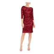 JESSICA HOWARD Womens Red Long Sleeve Knee Length Sheath Party Dress Petites 14P