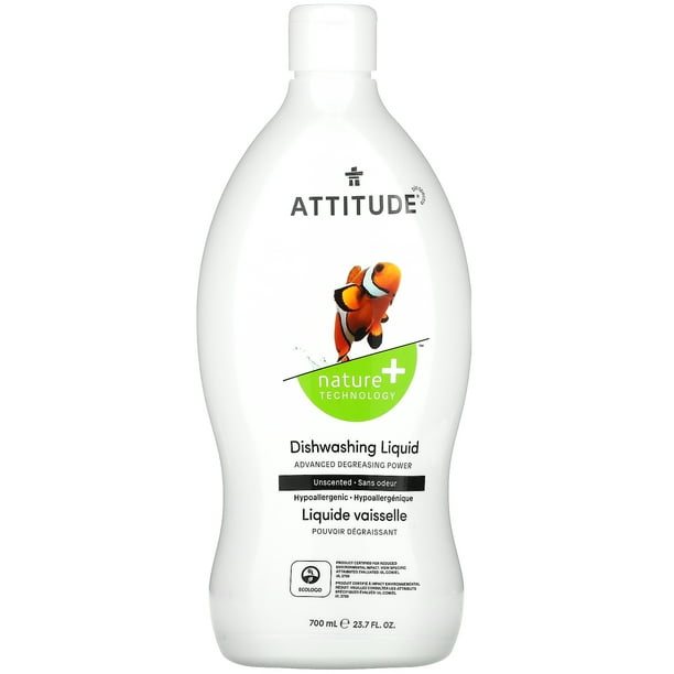 Attitude Natural Dish Detergent Plant And Mineral Based Efficient Dishwashing Liquid Formula Hypoallergenic Vegan And Cruelty Free Unscented 23 6 Fl Oz Walmart Com