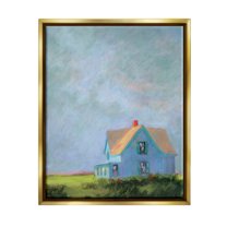 Stupell Industries Distant Rural House Dark Cloudy Sky Painting Metallic Gold Floating Framed Canvas Print Wall Art, Design by Sweetwater