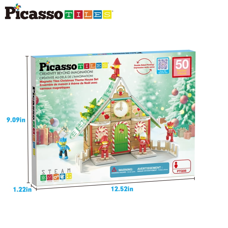 PicassoTiles Magnetic Tiles for Kids – Christmas House Theme 50PCS