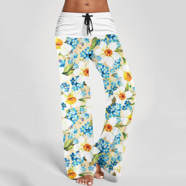 MKLEKYY Vestido deportivo para mujer, pantalones de yoga holgados con cintura alta y bolsillos, cintura elástica, estampados, pantalones largos informales