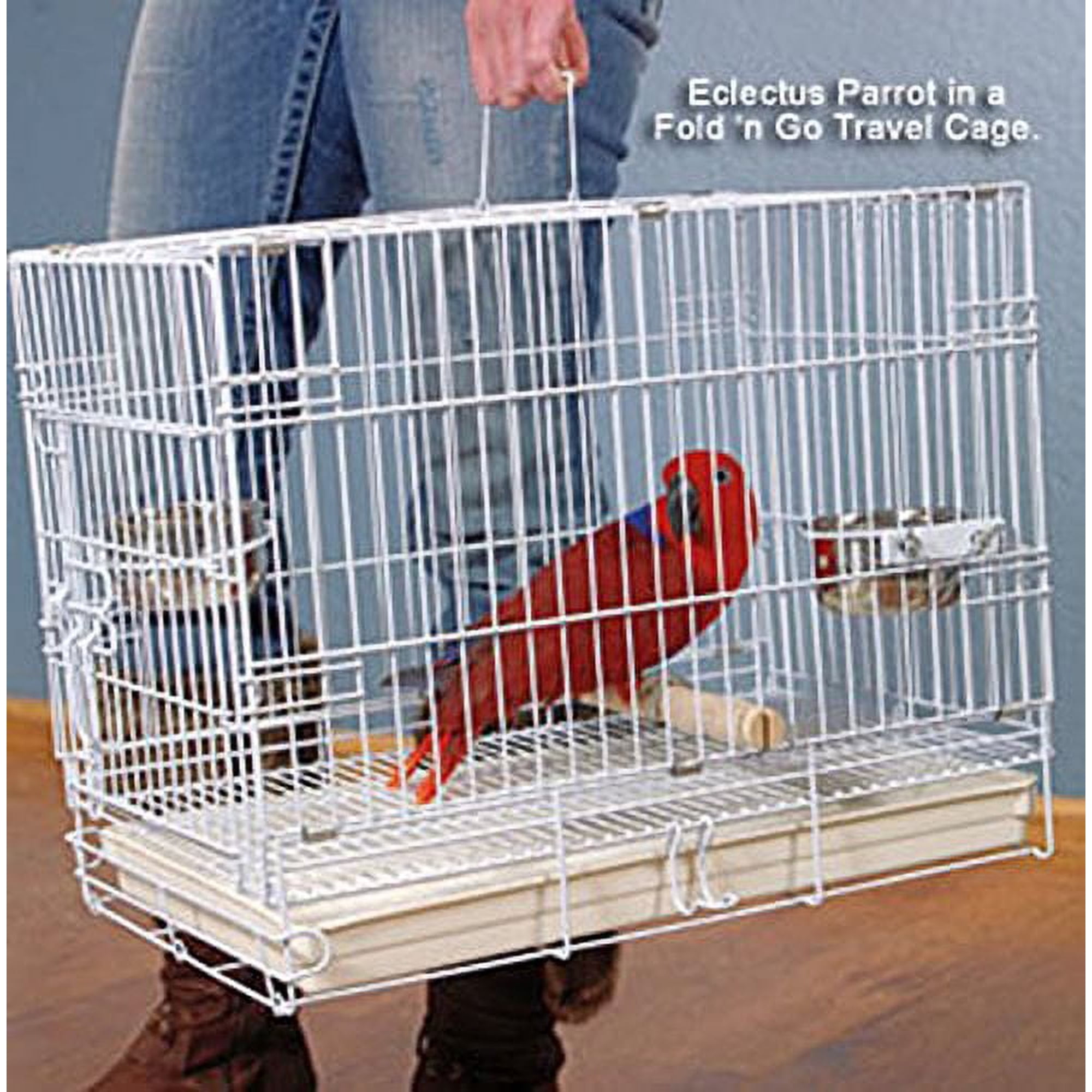 20" Metal Foldable Bird Parrot Travel Veterinary Carrier Wire Cage with Wooden Stand Perch and Stainless Steel Dishes