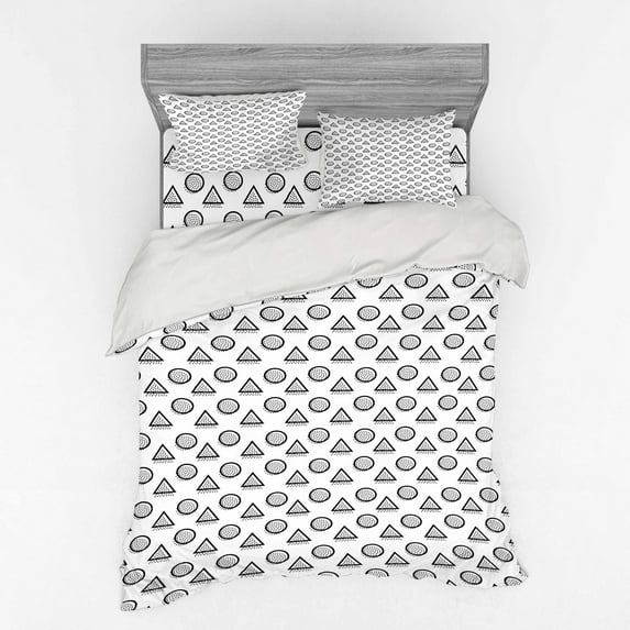 Ambesonne Abstract Bedding Set 4 Pcs, Modern Triangle and Rounds, Queen, Charcoal Grey White