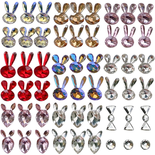 Juego de 9 dijes de uñas de conejito de Pascua en 3D, cristales de conejo, diamantes de imitación, gemas para diseño de uñas acrílicas, decoración de uñas para mujer, joyería artesanal, bricolaje.