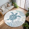 thumbnail image 3 of 8ft Round Rug, Blue Turtle Coastal Non-Skid Rubber Backing Large Area Rugs - Living Room Bedroom Home Office, Summer Beach Nautical Coral Indoor Floor Mat Carpets Washable Rug, 3 of 9