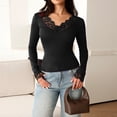 thumbnail image 2 of Stichou Long Sleeve Shirts for Women 2026 Lace V Neck Slim Fit Basic Tee Tops 2026 Casual T-Shirt Going Out Spring Fall Outfits Black S, 2 of 6