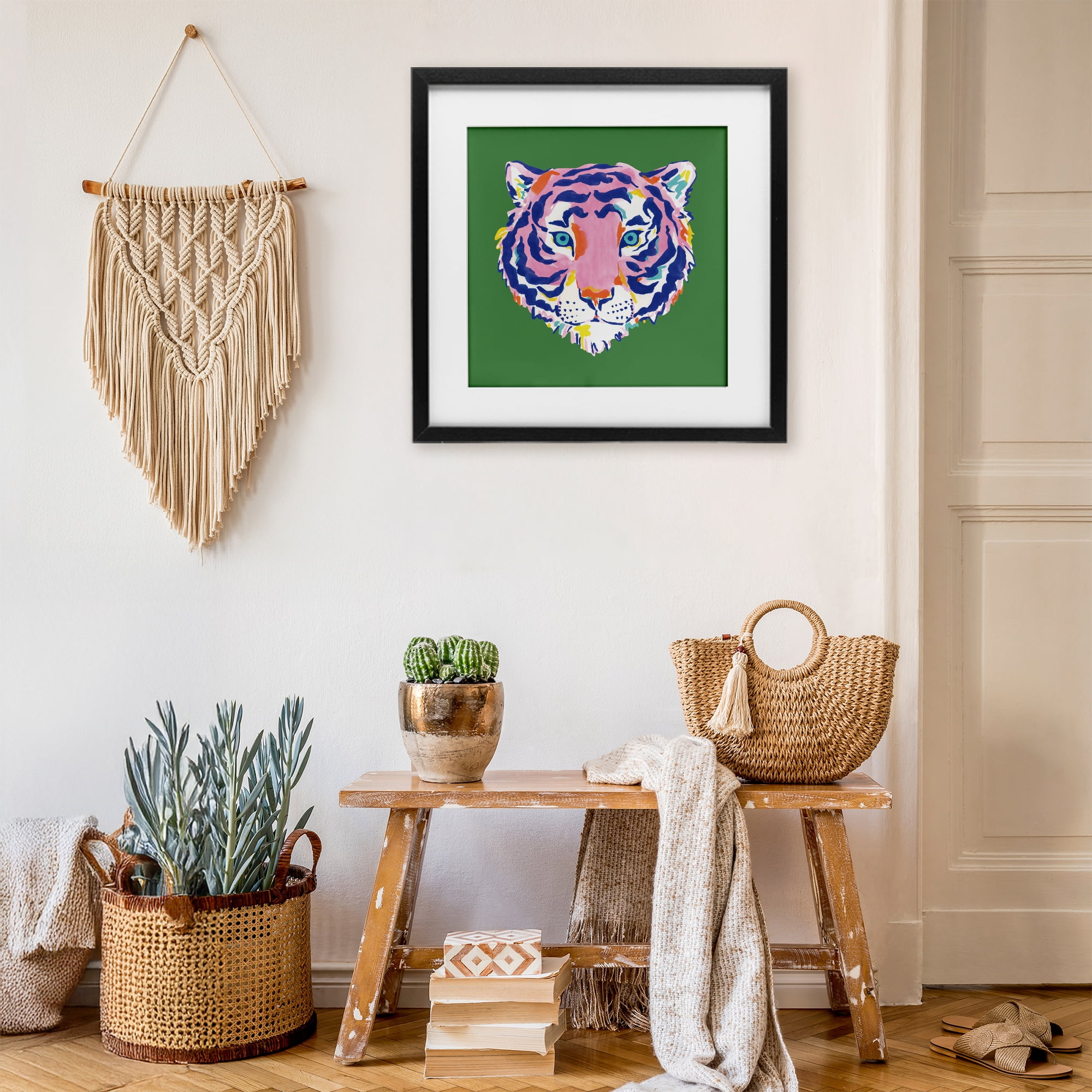 Stupell Industries Exotic Boho Tiger Face Black Framed Print Under Glass, design by Karolina Sato