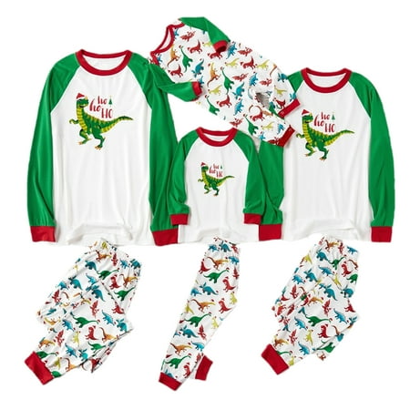 

Cathery Christmas Family Matching Pajamas Set Green Dinosaur Print Pjs Sleepwear for Family Men Women Baby Kids