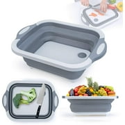 Collapsible Cutting Board, 3 in 1 Chopping Board with Drain Plug, Wash Basin & Dish tub & Colander, Multifunctional for Vegetable Fruit Wash, Space Saving for Kitchen, Camping, Picnic & BBQ
