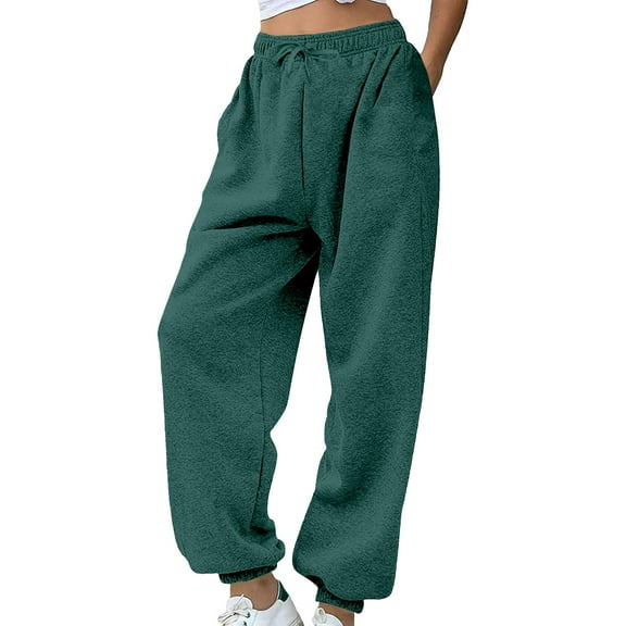 BLOCLOALO Dress Pants Casual Pants Wide Leg Elastic Waist Pants with Pockets Lightweight High Waisted Adjustable Loose Lounge Trousers Women Sweat Pants Travel Pants Casual Pants Blackish Green L