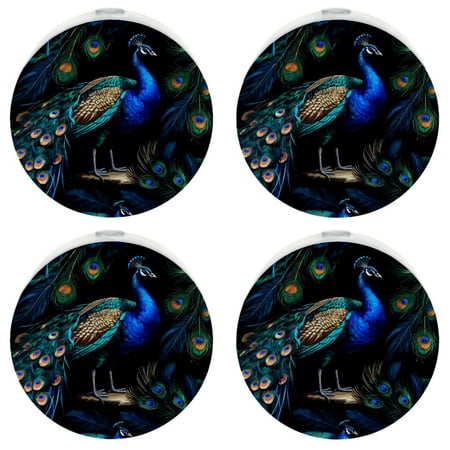 

LED Night Lights Plug into Wall 4-Pack 0.5W Plug in Night Light Dusk to Dawn White Bright Nightlight for Bedroom Bathroom Hallway Kitchen Retro Style Peacock