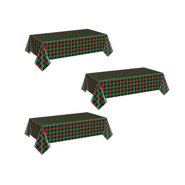 jifeng Christmas Disposable Tablecloth Holiday Waterproof Rectangle Table Protector 3PCS Small Plaid