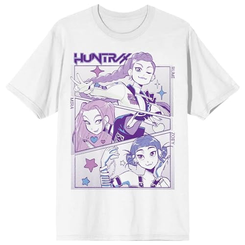 KPop Demon Hunters Panel Art Huntrix Adult White Crew Neck Short