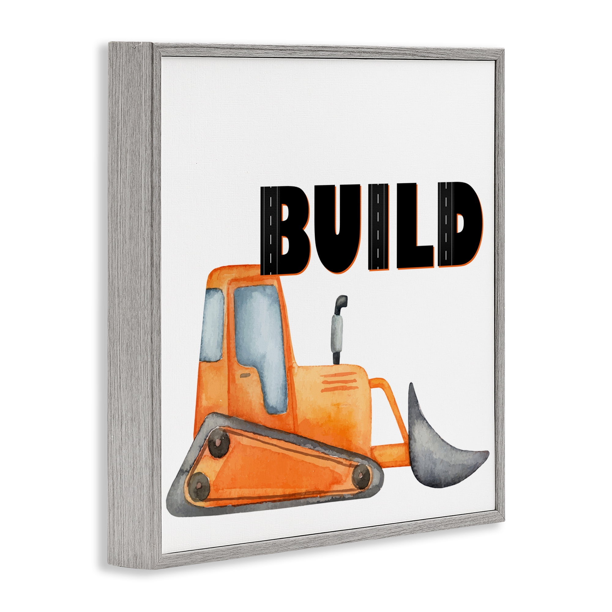 Build with Orange Bulldozer Gray Framed Giclee Art, design by Kim Allen