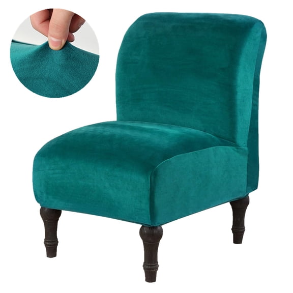 CJC Velvet Accent Chair Cover, Stretch Armless Chair Cover Slipper Chair Slipcover Furniture Protector with Elastic Bottom (Emerald Green)