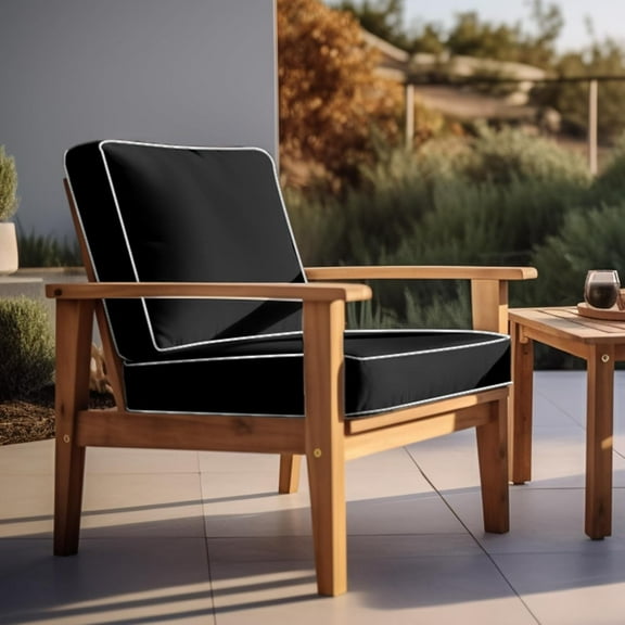 2 Pack Outdoor Chair Cushion, 20" X 20" X 4", Waterproof Outdoor Seat Cushions with Non-Skid Ties, Black (Cushion   Cover)