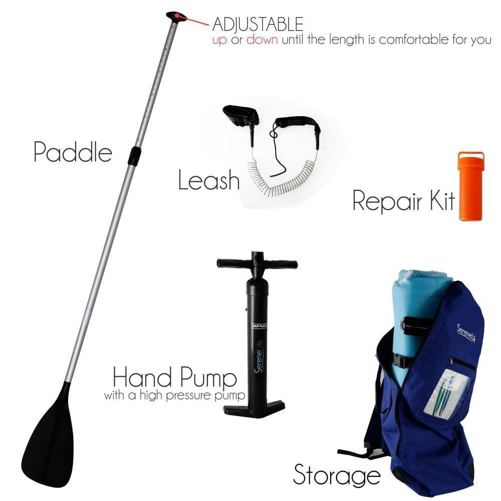 SereneLife Thunder Wave SUP - 10 Foot Inflatable Stand Up Water Paddle Board, Leash, Paddle, Pump & Bag - Green