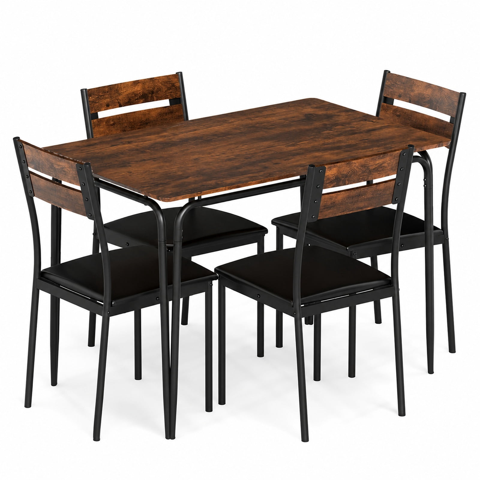 Furnibear 5 Piece Industrial Dining Table Set for 4 with Rectangular Kitchen Table and 4 Armless Upholstered Chairs, Rustic Brown
