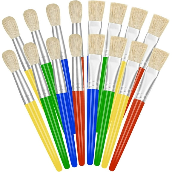 16 Pcs Paint Brushes for Kids Children, Bulk Kids Art Paintbrushesc with Bristle, Easy to Clean & Handle Round and Flat Toddler Paint Brushes for Acrylic Oil Watercolor Washable Paint