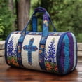 thumbnail image 3 of Dwellin Large Quilted Duffle Bag for Women Floral Print Barrel Overnight Weekender Handbag Travel Holiday Top Handle Satchel T-B 18*9*9", 3 of 7