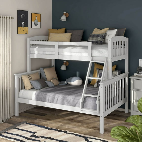 Furniture of America Aida Twin over Full Kids Wood White Bunk Bed with Ladder