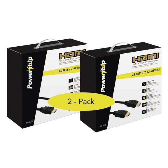 Power It Up 25ft. HDMI v2.0 Cable with Ethernet - Package of 2 Cables