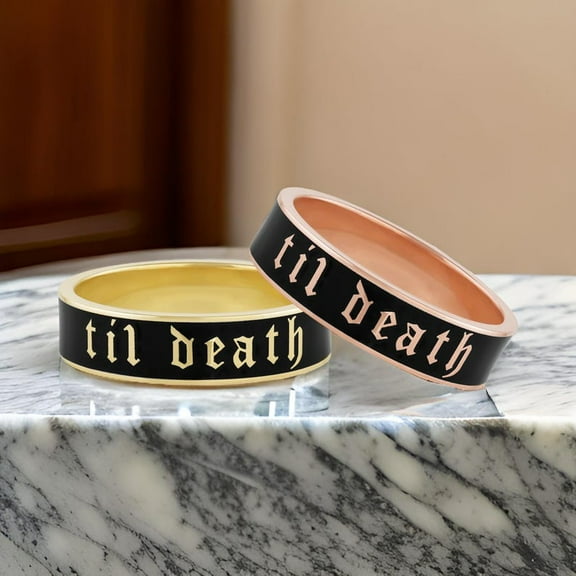 4mm Wide Til Death Black Enamel Band Ring | Promise Ring | Anniversary Wedding Ring | Stacking Band | Gift for Her/Him - 925 Sterling Silver