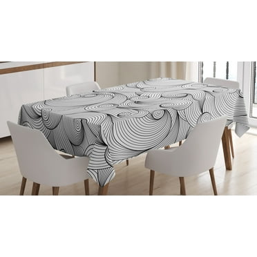Ambesonne Black and White Tablecloth Rectangular Table Cover, Curled Waves, 60"x84", Black and White