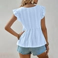 thumbnail image 4 of Cute Summer Tank Tops Womens V Neck Lace Trim Sleeveless Ruffled Babydoll Blouse Solid Color Beach Vacation Outfits (S, Light Blue), 4 of 8