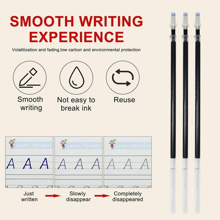 Magic Pens & Refills for Reusable Grooved Handwriting Book Practice - Set  of 3 Pens Including 15 Refills
