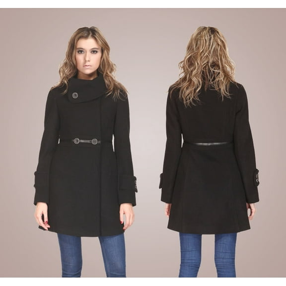 Zareen Wool Blend Coat with Shawl Collar-Black-S