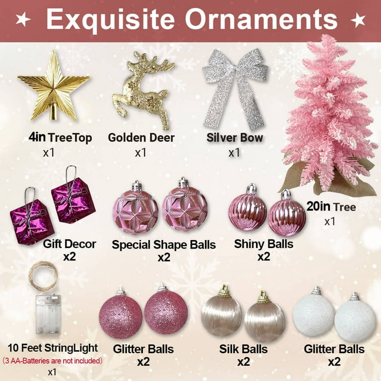 Dropship 2ft Mini Christmas Tree With Light Artificial Small Tabletop Pink Christmas  Decoration With Flocked Snow; Exquisite Decor & Xmas Ornaments For Table  Top For Home & Office to Sell Online at