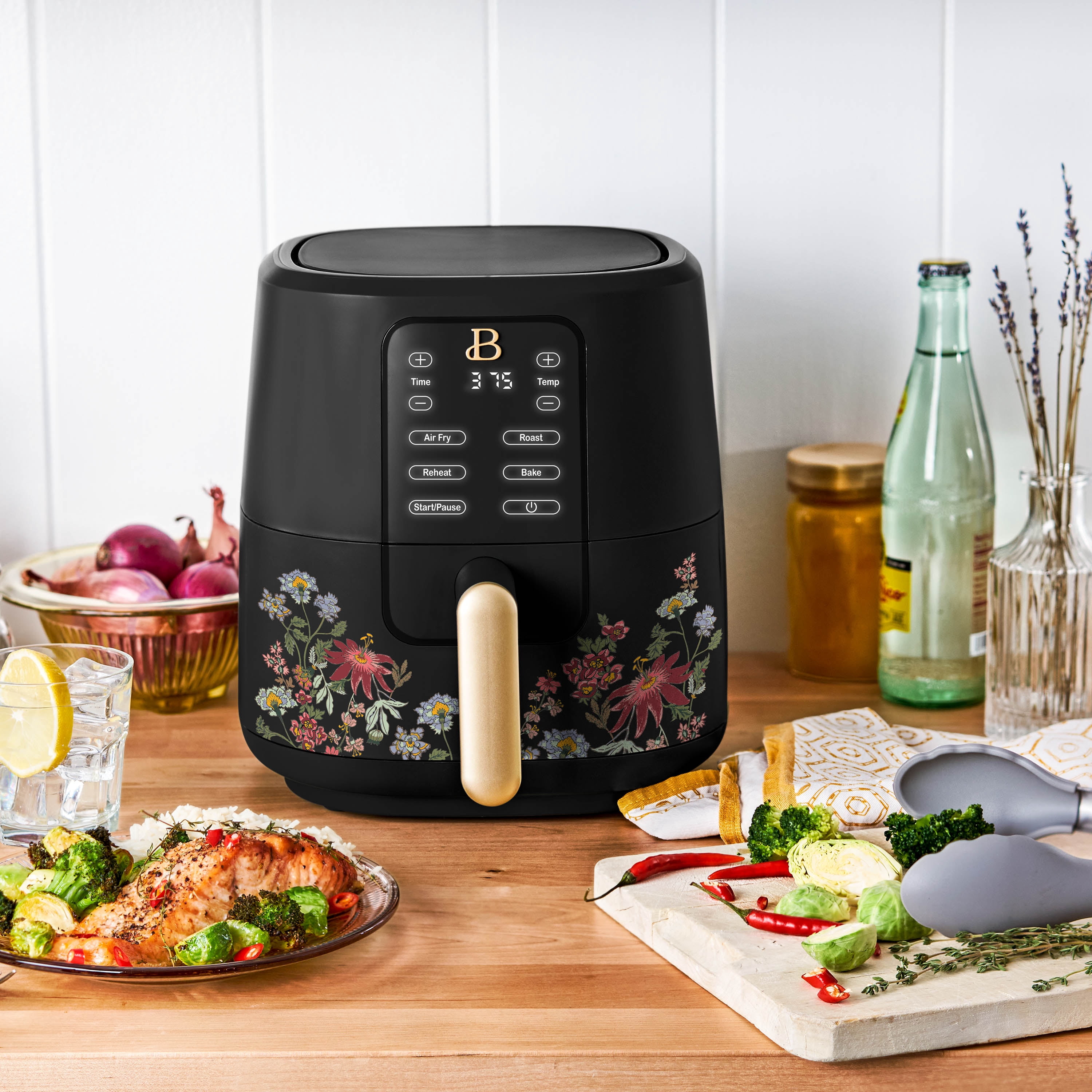 Beautiful 3 Qt Air Fryer with TurboCrisp Technology, EverGood Ceramic Nonstick Coating, Wildflower Black Sesame by Drew Barrymore