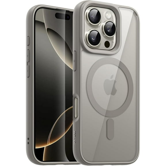 CACOCO-Magnetic Case For Iphone 16 Pro Max 6.7-Inch Compatible With Magsafe, Shockproof Phone Bumper Cover, Solid Color Matte Tpu Frame, Anti-Scratch Clear Back (Natural Titanium)