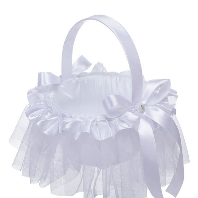 Portable Mini Wedding Flower Baskets With Bow Flower Girl Basket With Handle For Romantic Wedding Party