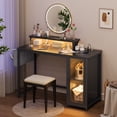 thumbnail image 3 of GUNAITO 47 Inch Gaming Desk with LED Lights and Power Outlet, Computer Desk with Glass Storage Shelves and Monitor Stand, Black Carbon Fiber, 3 of 8