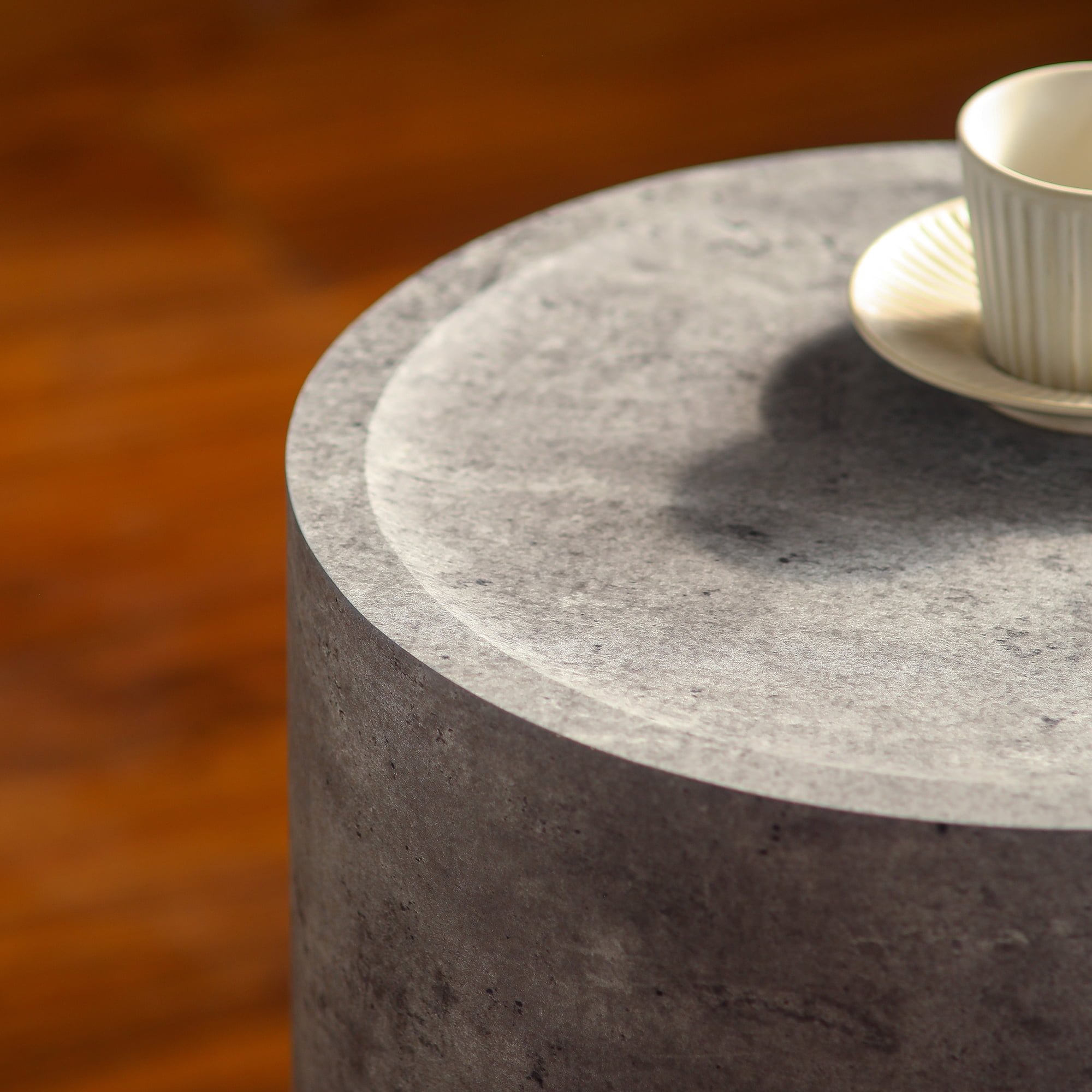 Leumius Modern Faux Concrete Round Corner Accent Table, No Assembly End Side Table for Living Room Bedroom Gray 1