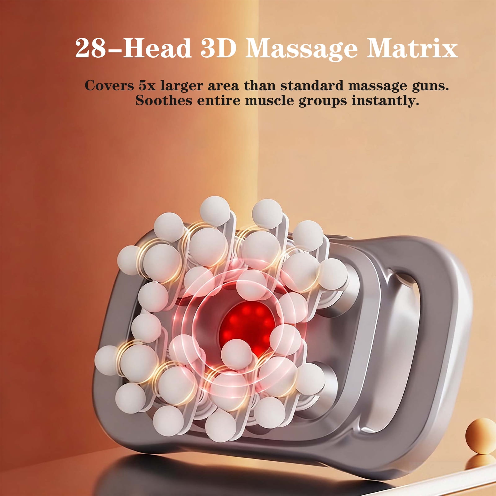 28-Head Cordless Massage Gun with Red Light, 13800RPM Dual-Grip Deep Tissue Massager - Gray