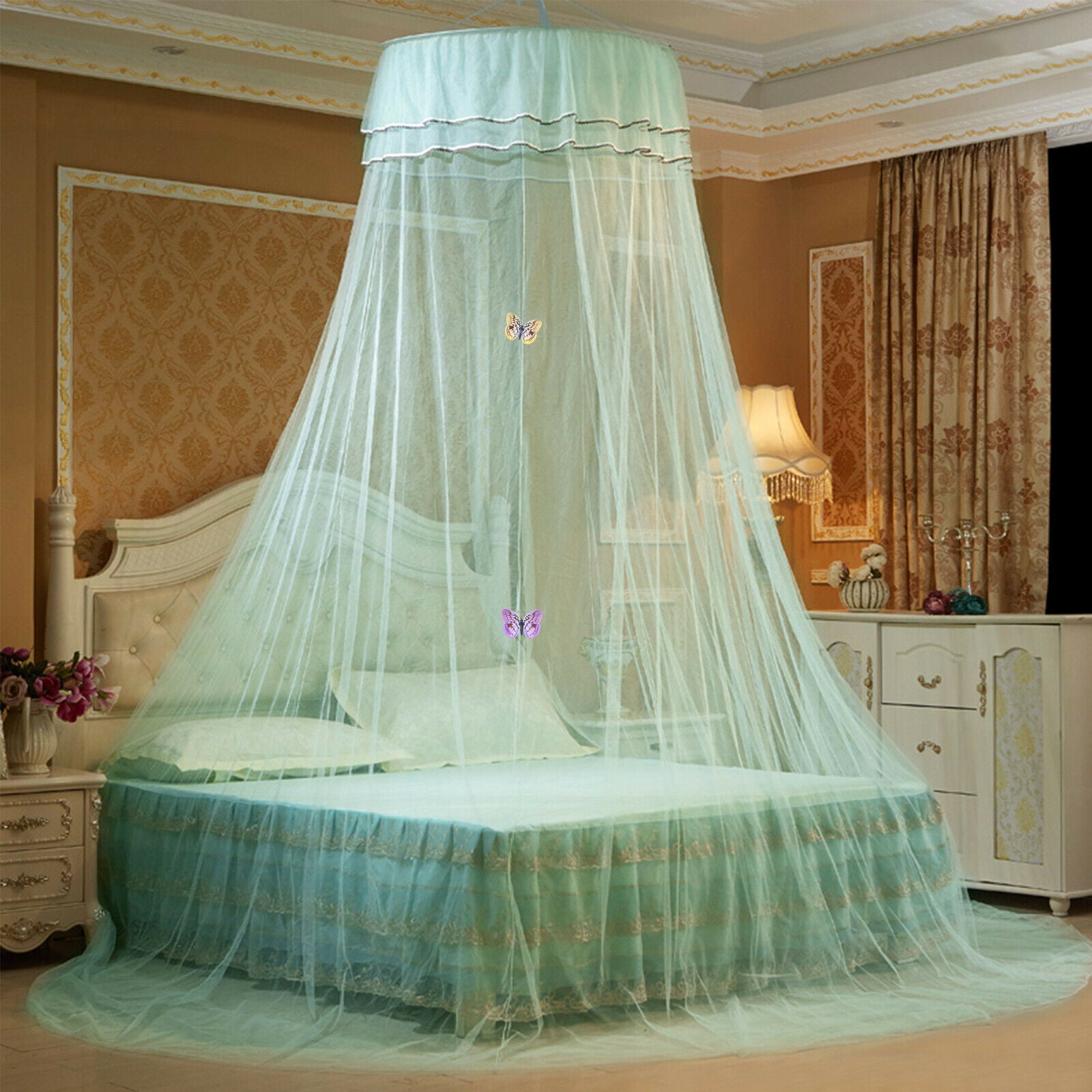 Bed Mosquito Netting Mesh Lace Canopy Princess Round Dome Bedding Net Foldable 