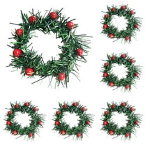 6 PCS Holly Berry Candle Ring,Small Wreaths for Crafts,Small Artificial Red Berries Pine Needles Wreath for Christmas Garland Ornaments Decor