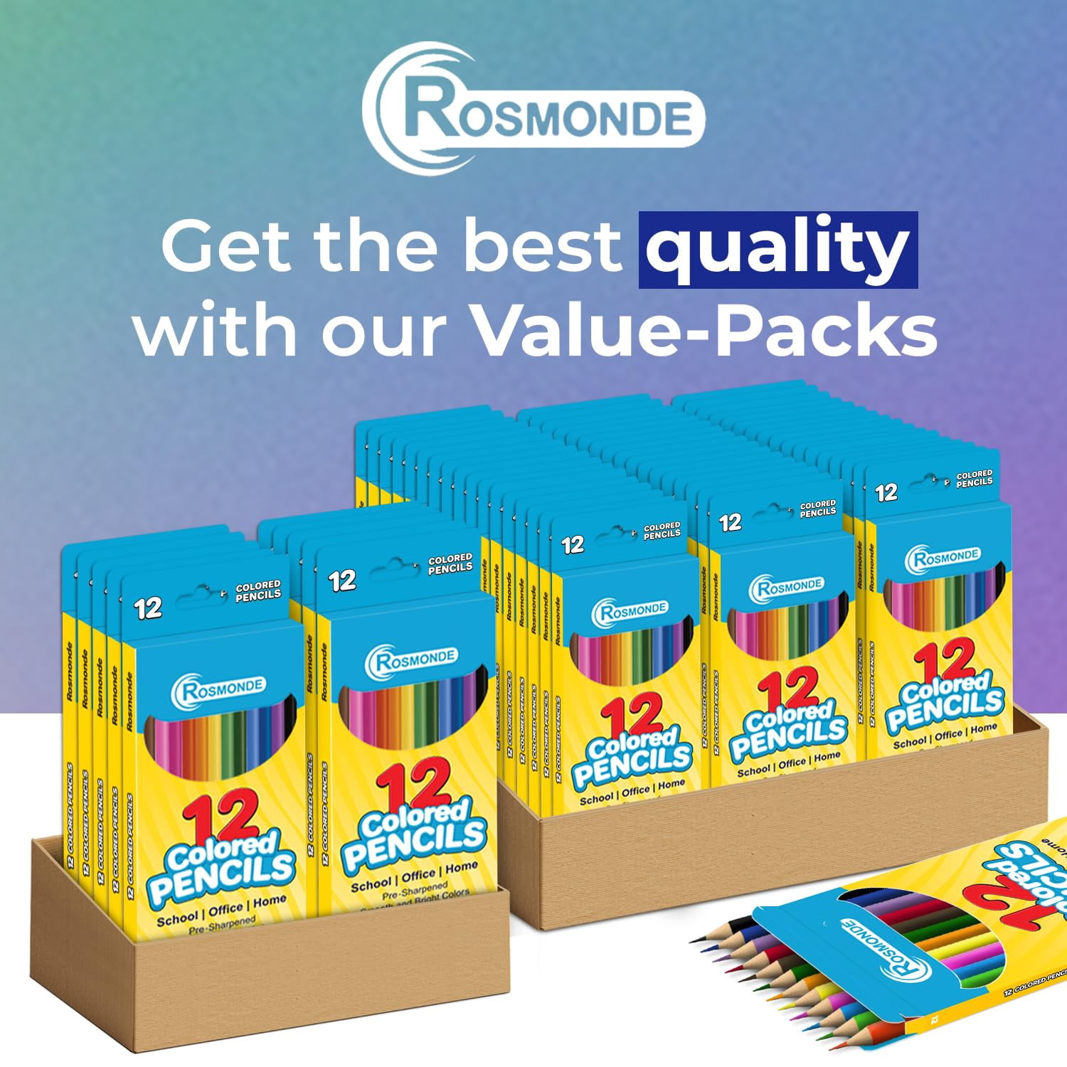 Rosmonde Colored Pencils Bulk, 125 Pack (1500 Pencils), 12 Assorted Colors, Pre-Sharpened, Easy Grip, Smooth Coloring, Bulk Art Supplies for Classrooms, Teachers & Back to School