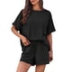 thumbnail image 1 of Women's two-piece loungewear set, short-sleeved T-shirt and drawstring shorts, casual pajama/vacation wear, with pockets taupe XL, 1 of 4