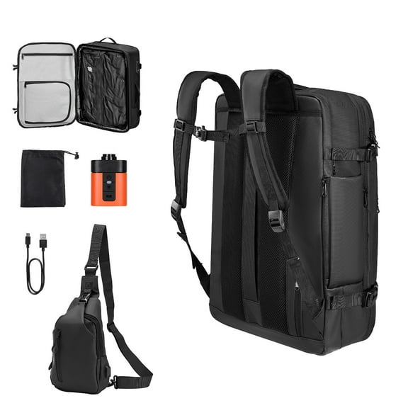 KFFKFF Expandable 80L Travel Backpack with Vacuum Compression, Includes Pump, TSA-Approved Lock, Water-Resistant Carry-On Bag for Business and Travel, Black