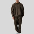 thumbnail image 2 of HOOMEUMY Men's 2-Piece Outfits Solid Color Long Sleeve Sweatshirt Sweatpants Tracksuit Set with Pockets Brown S, 2 of 8