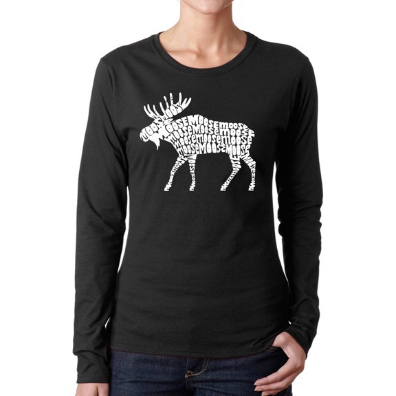 Women's Word Art Long Sleeve T-Shirt - Moose