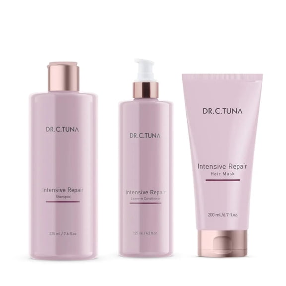 Farmasi Dr. C. Tuna Intensive Repair 3-Piece Hair Care Set ā Shampoo 7.6 oz, Hair Mask 6.7 oz & Leave-In Conditioner 4.2 oz for Dry & Damaged Hair