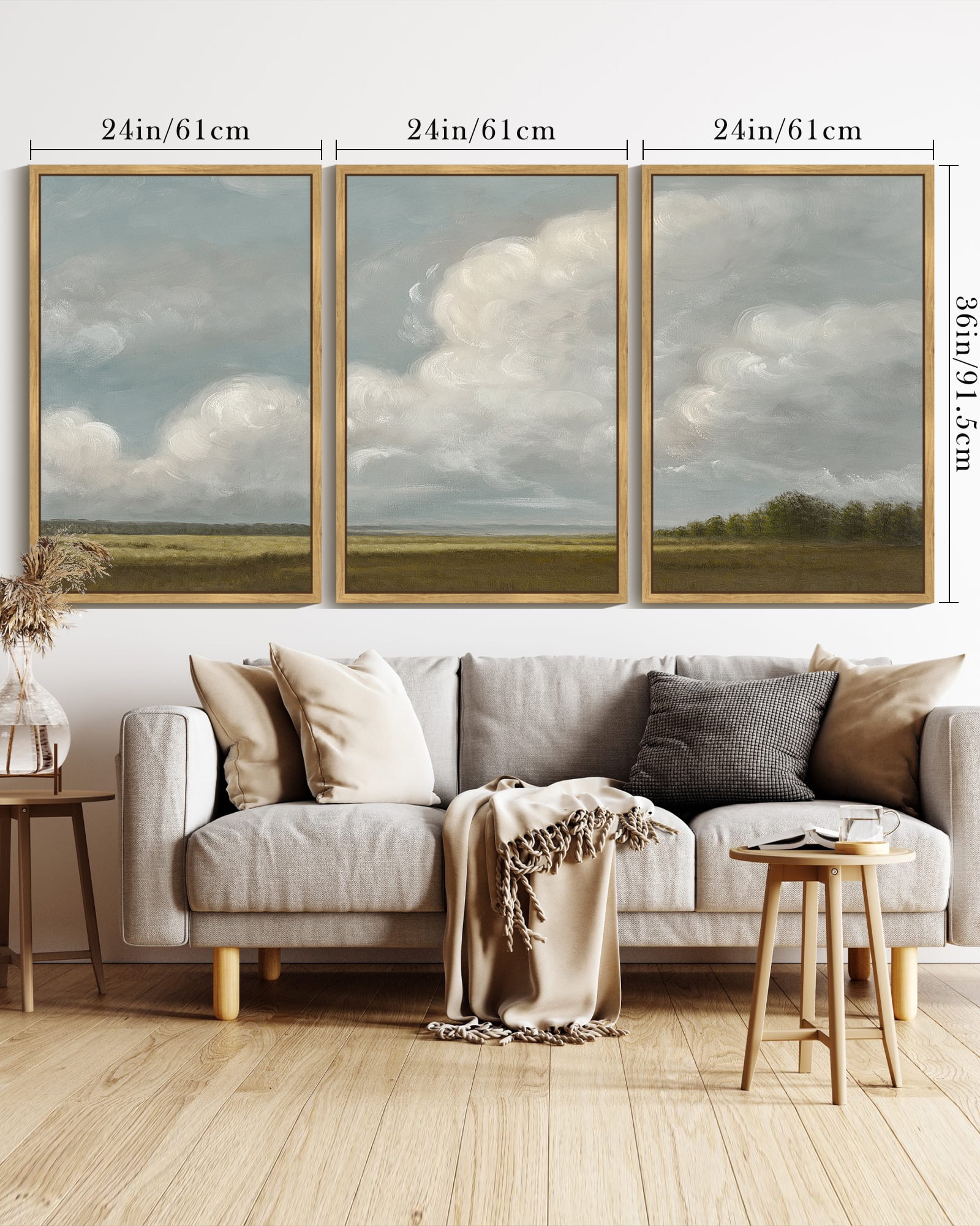 Drsoum Large 24x36in3pcs Natural Framed Vintage Grassland Wilderness Desert Wall Prints Classic Retro Farmhouse Landscape Wall Art Rustic Decorations for Living room Bedroom