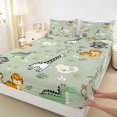 thumbnail image 4 of Castle Fairy Kawaii Animal Giraffe Monkey Zebra Queen Sheets 4 Pieces,Cute Tropical Palm Leaf Queen Sheet Sets,Sage Green,1 Fitted Sheet, 1 Flat Sheet and 2 Pillowcases, 4 of 6